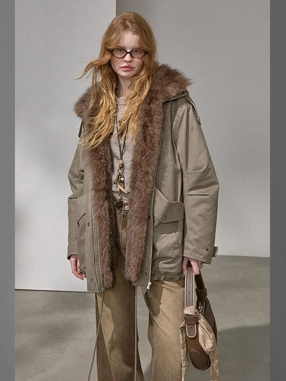 DIDDI MODA Fur Collar Leopard Print Spliced Women&