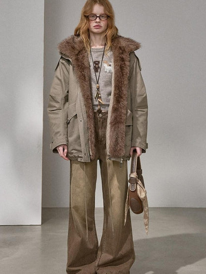 DIDDI MODA Fur Collar Leopard Print Spliced Women&
