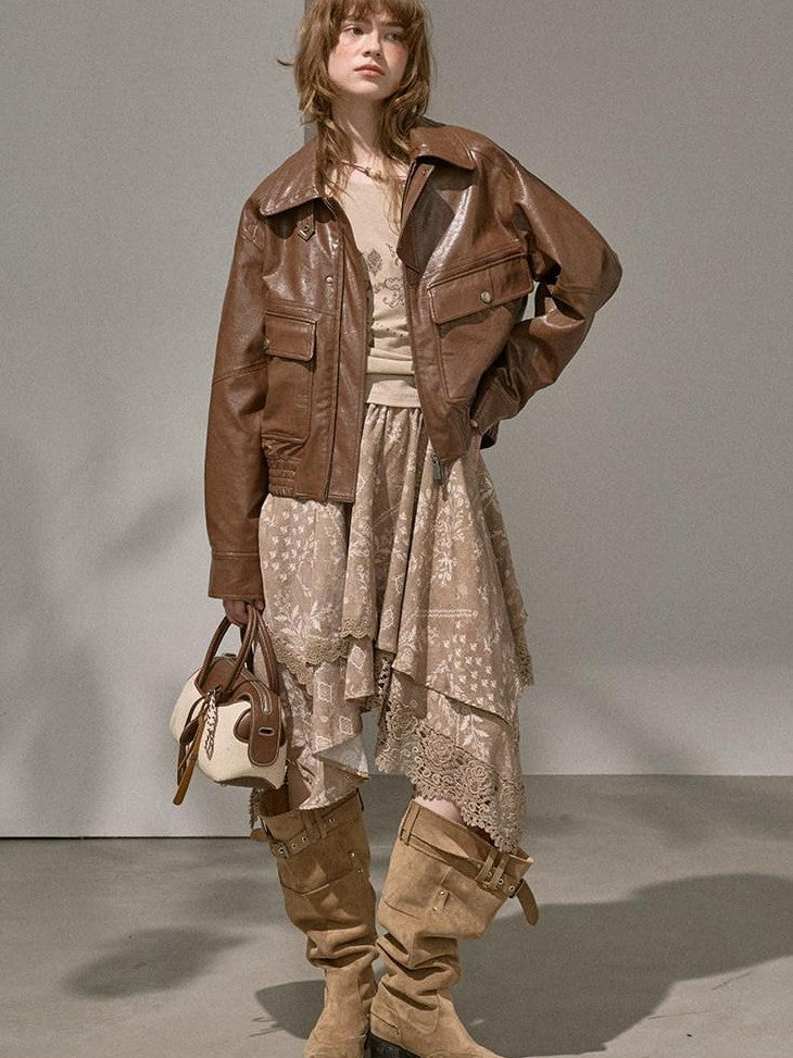 DIDDI MODA Fur Collar Leopard Print Spliced Women&
