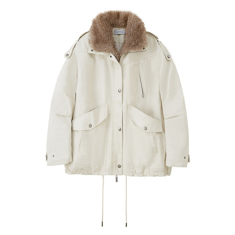 DIDDI_MODA_Fur_Collar_Parka_Mid_Length_Loose_Fit_Women&