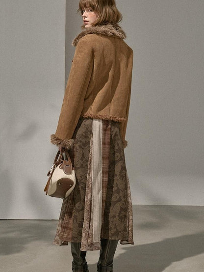 DIDDI MODA Fur Lined Faux Suede Turn Down Collar Women&