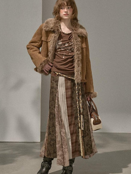 DIDDI MODA Fur Lined Faux Suede Turn Down Collar Women&