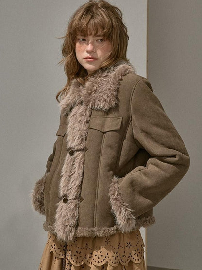 DIDDI MODA Fuzzy Patchwork Straight Street Style Women&