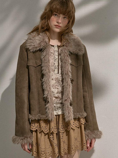 DIDDI MODA Fuzzy Patchwork Straight Street Style Women&