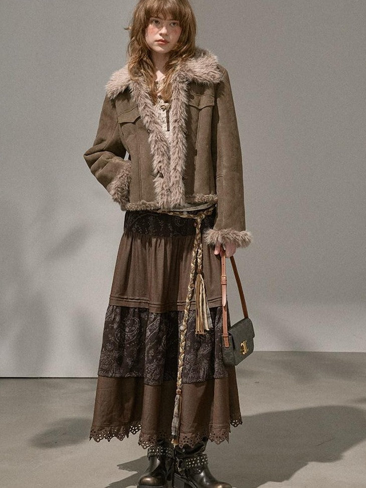 DIDDI MODA Fuzzy Patchwork Straight Street Style Women&