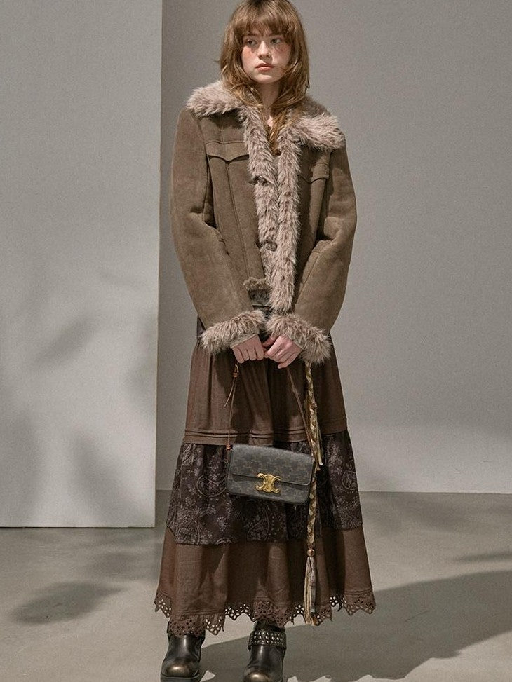DIDDI MODA Fuzzy Patchwork Straight Street Style Women&