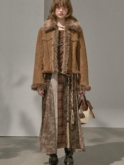DIDDI MODA Fuzzy Patchwork Straight Street Style Women&
