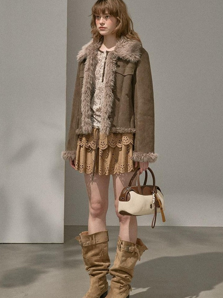 DIDDI MODA Fuzzy Patchwork Straight Street Style Women&