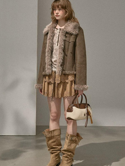 DIDDI MODA Fuzzy Patchwork Straight Street Style Women&