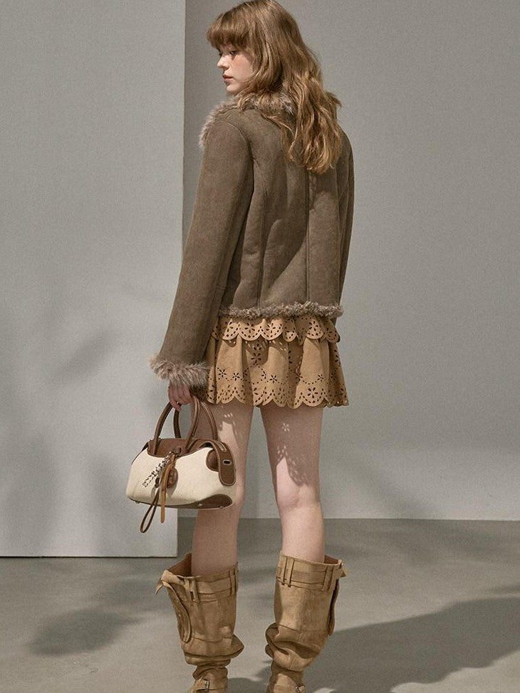DIDDI MODA Fuzzy Patchwork Straight Street Style Women&