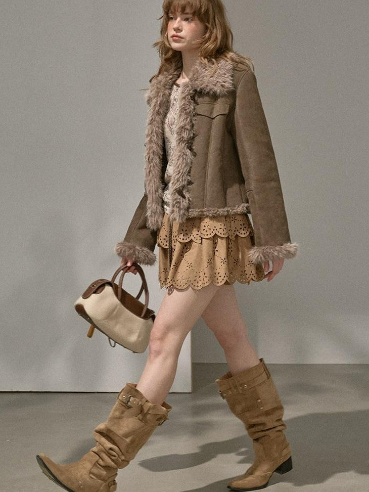 DIDDI MODA Fuzzy Patchwork Straight Street Style Women&