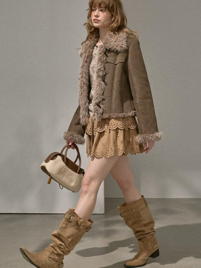 DIDDI MODA Fuzzy Patchwork Straight Street Style Women&