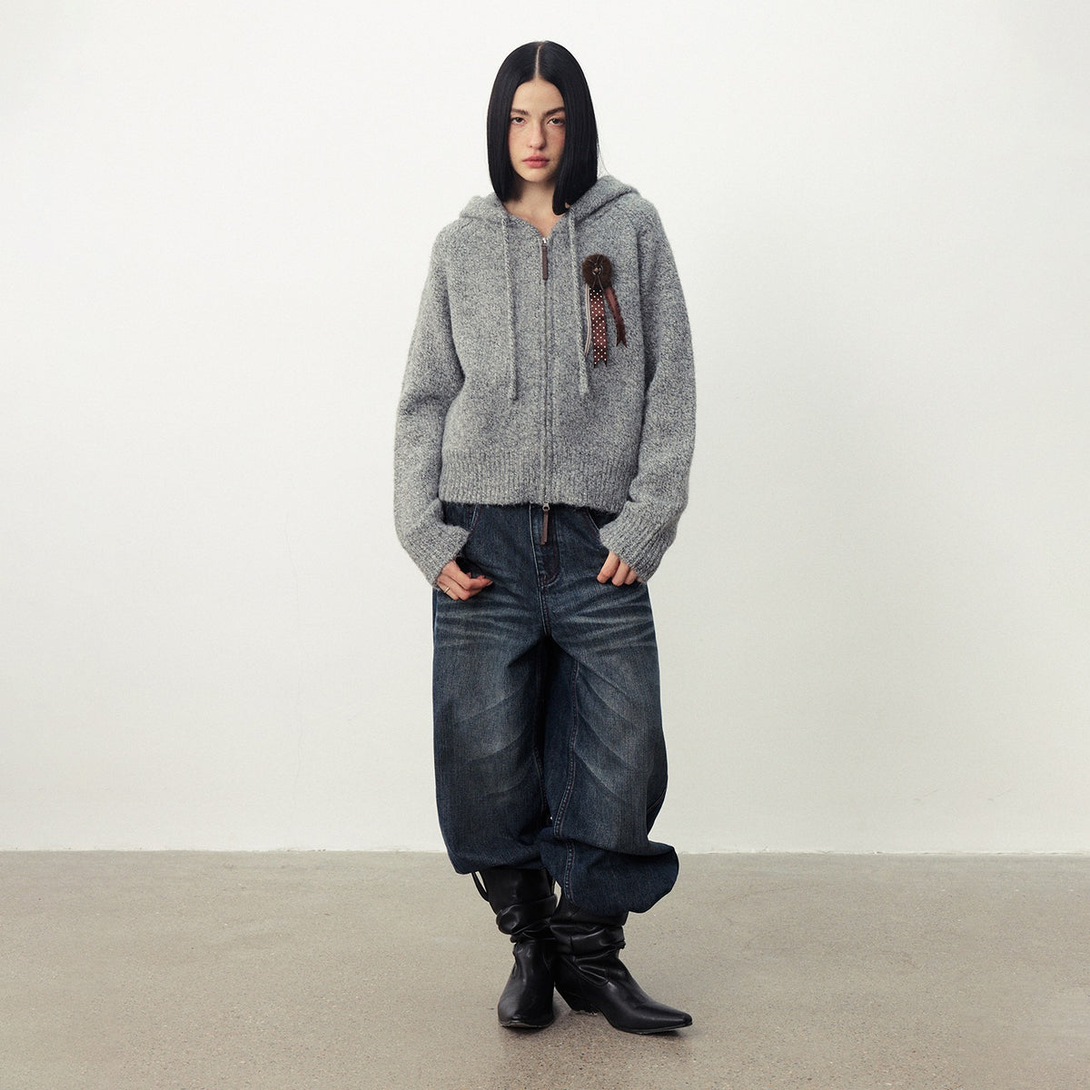 DIDDI_MODA_Fuzzy_Wool_Blend_Hooded_Short_Women&