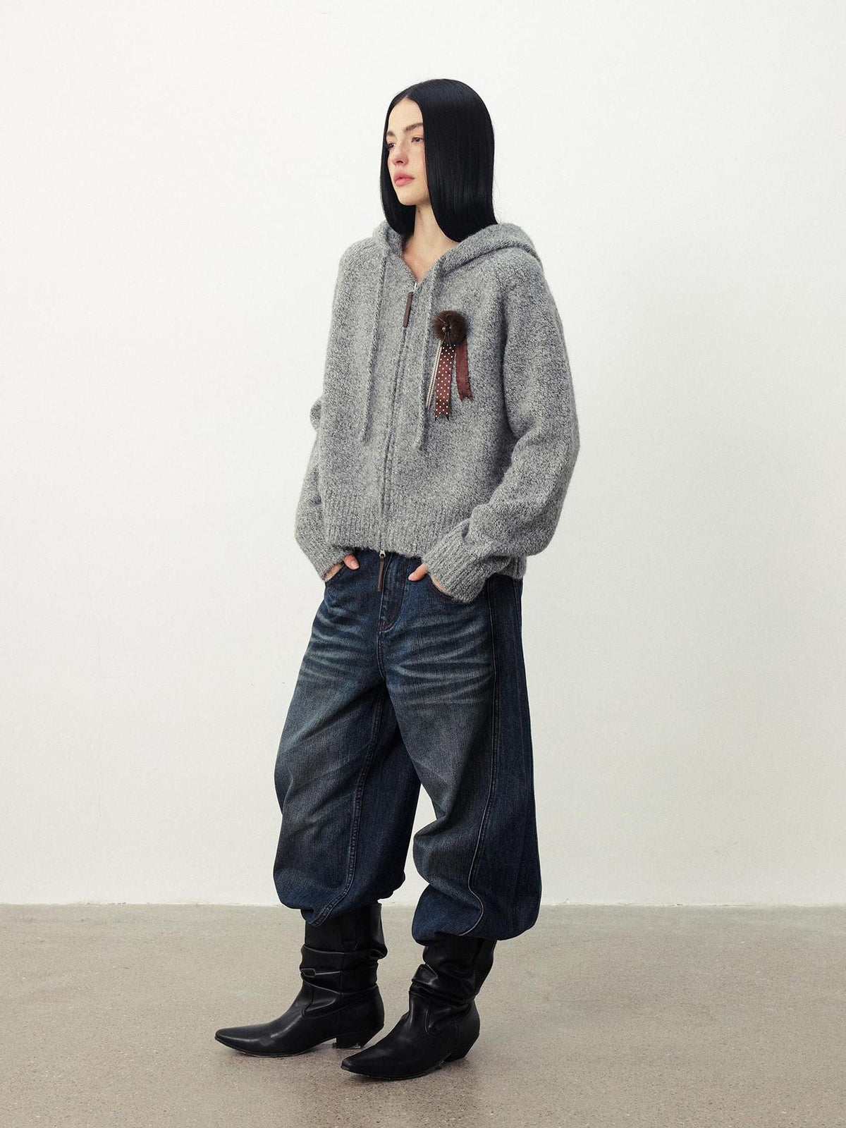 DIDDI MODA Fuzzy Wool Blend Hooded Short Women&