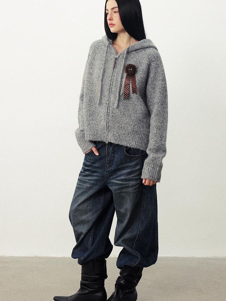 DIDDI MODA Fuzzy Wool Blend Hooded Short Women&