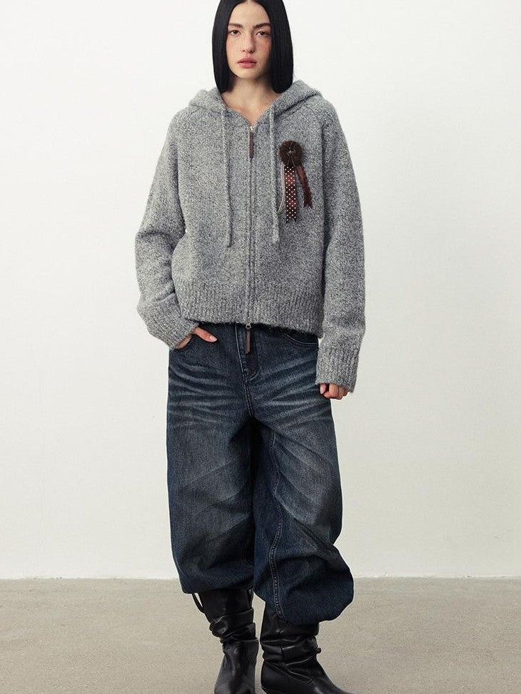 DIDDI MODA Fuzzy Wool Blend Hooded Short Women&