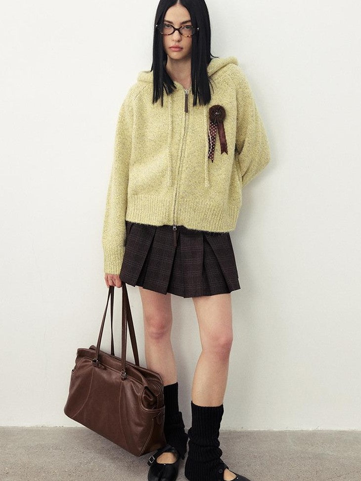 DIDDI MODA Fuzzy Wool Blend Hooded Short Women&