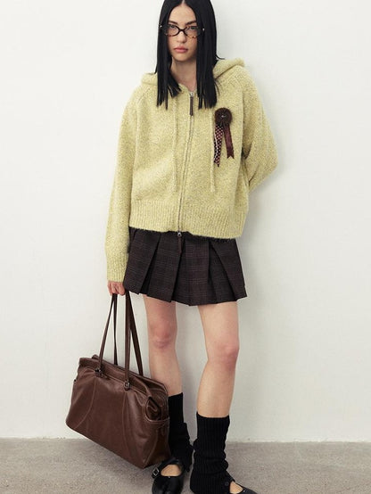 DIDDI MODA Fuzzy Wool Blend Hooded Short Women&