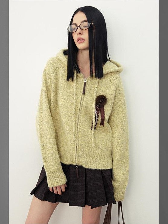 DIDDI MODA Fuzzy Wool Blend Hooded Short Women&