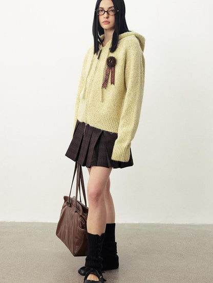 DIDDI MODA Fuzzy Wool Blend Hooded Short Women&