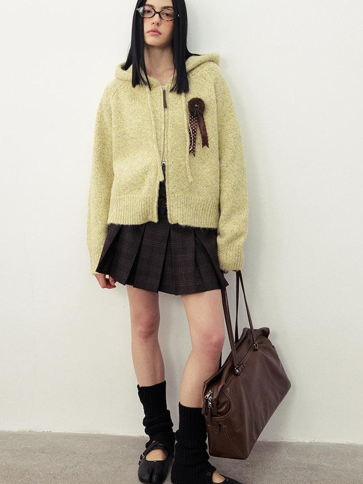 DIDDI MODA Fuzzy Wool Blend Hooded Short Women&