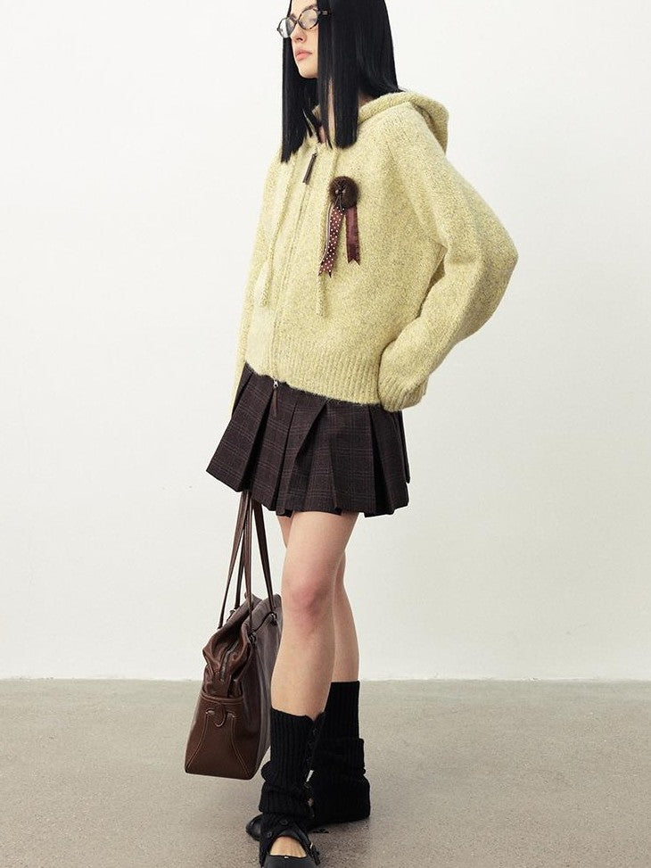 DIDDI MODA Fuzzy Wool Blend Hooded Short Women&