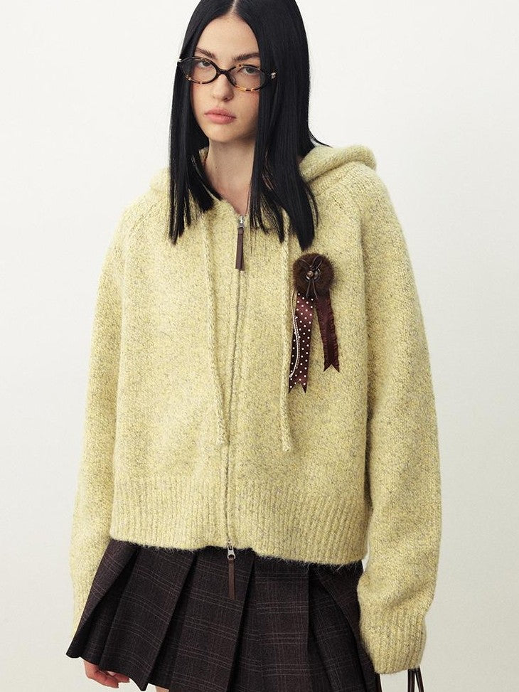 DIDDI MODA Fuzzy Wool Blend Hooded Short Women&