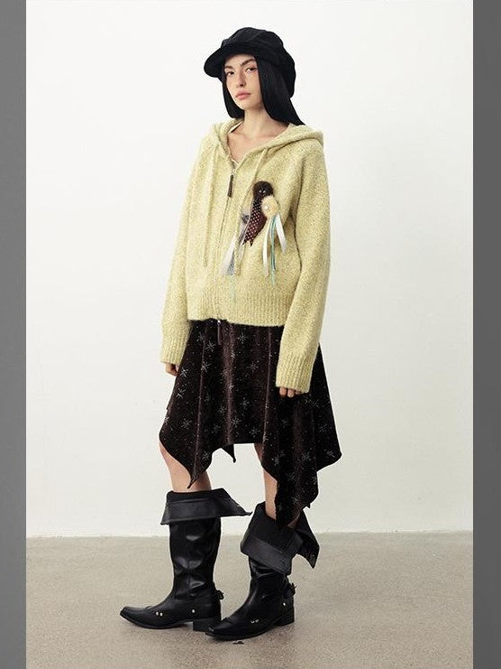 DIDDI MODA Fuzzy Wool Blend Hooded Short Women&