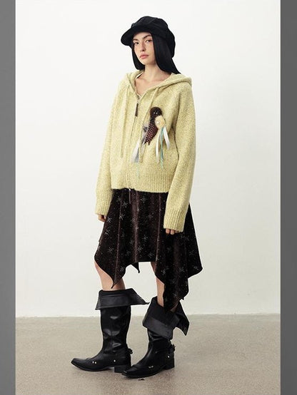 DIDDI MODA Fuzzy Wool Blend Hooded Short Women&