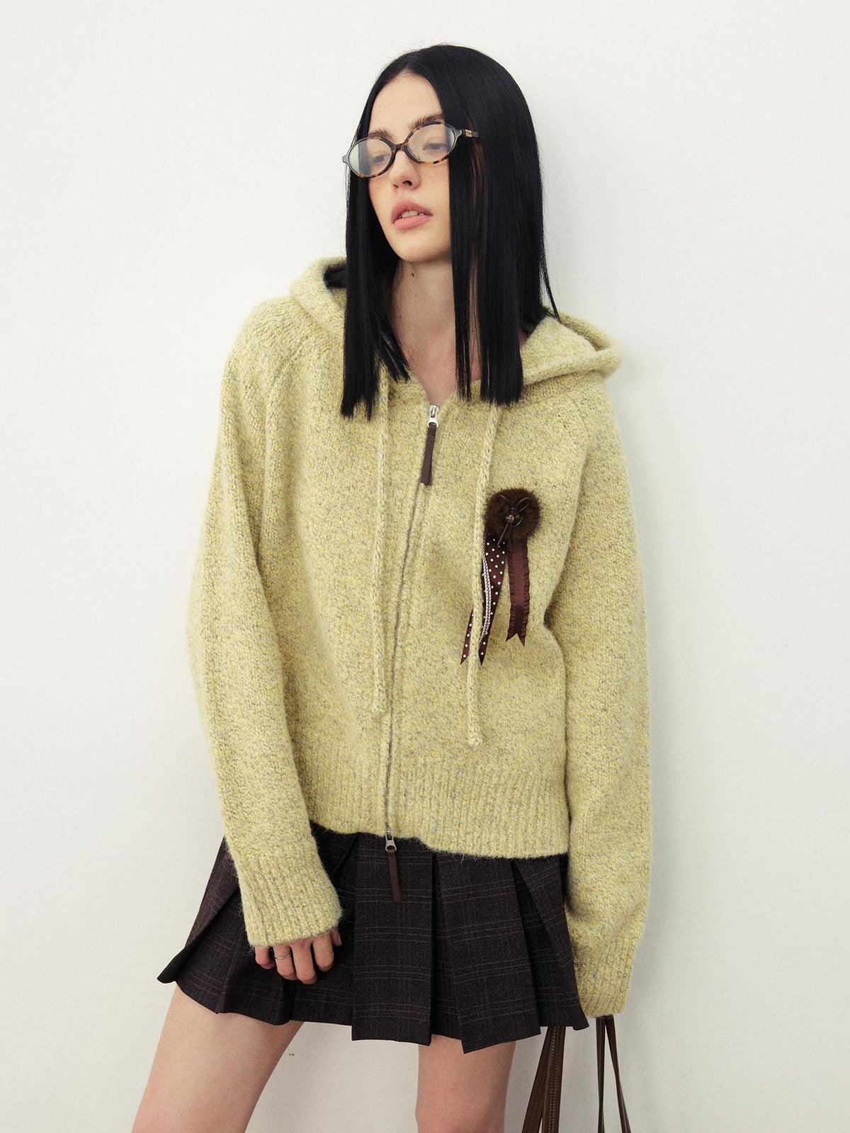 DIDDI MODA Fuzzy Wool Blend Hooded Short Women&