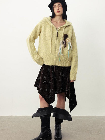 DIDDI MODA Fuzzy Wool Blend Hooded Short Women&