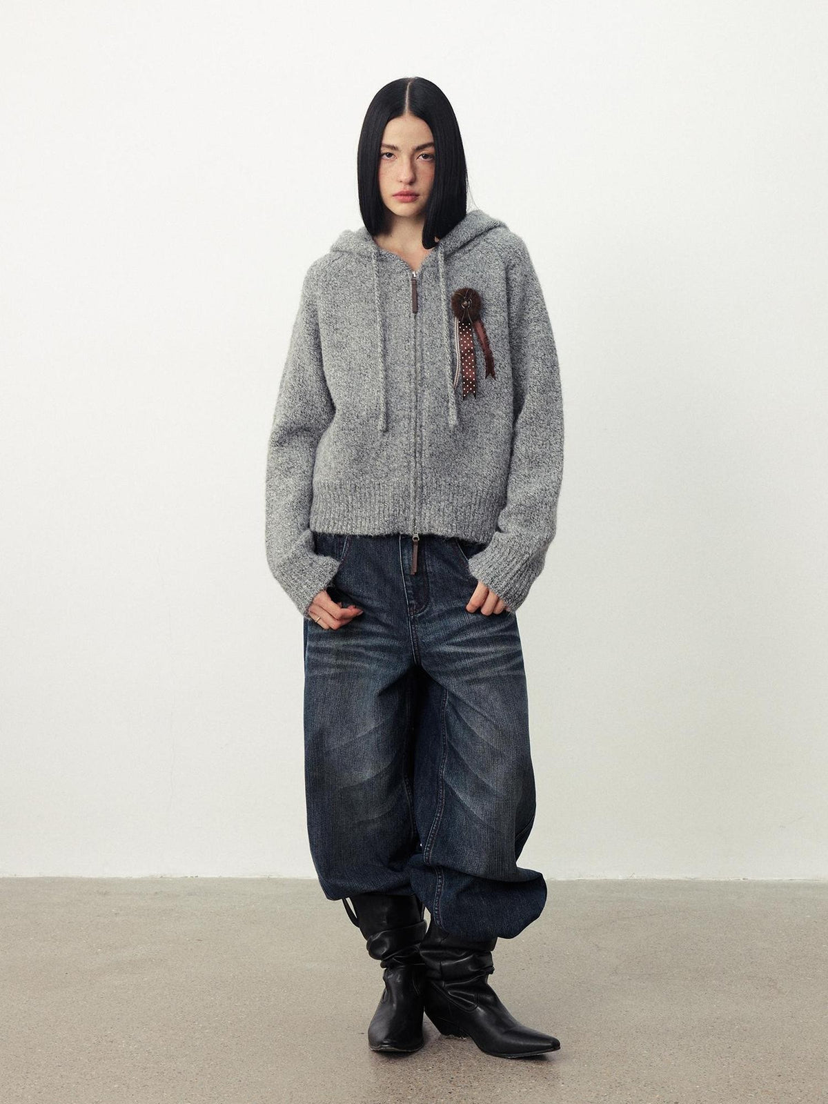 DIDDI MODA Fuzzy Wool Blend Hooded Short Women&