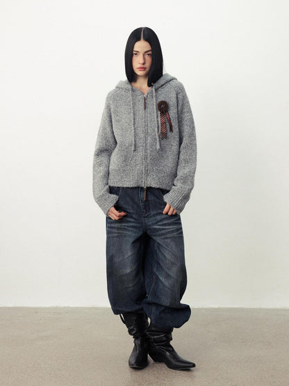 DIDDI MODA Fuzzy Wool Blend Hooded Short Women&
