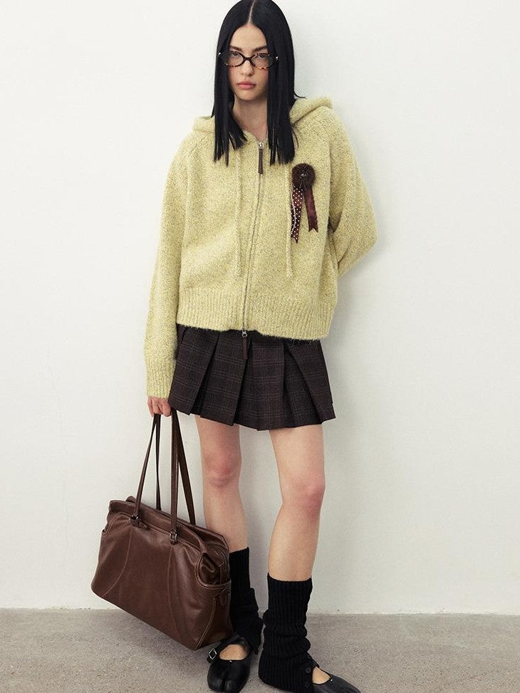 DIDDI MODA Fuzzy Wool Blend Hooded Short Women&