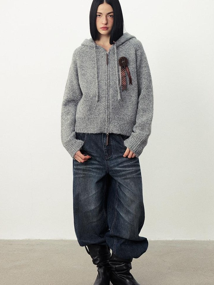 DIDDI MODA Fuzzy Wool Blend Hooded Short Women&