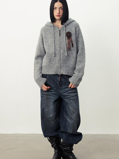 DIDDI MODA Fuzzy Wool Blend Hooded Short Women&