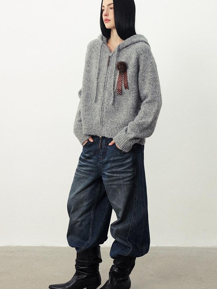 DIDDI MODA Fuzzy Wool Blend Hooded Short Women&