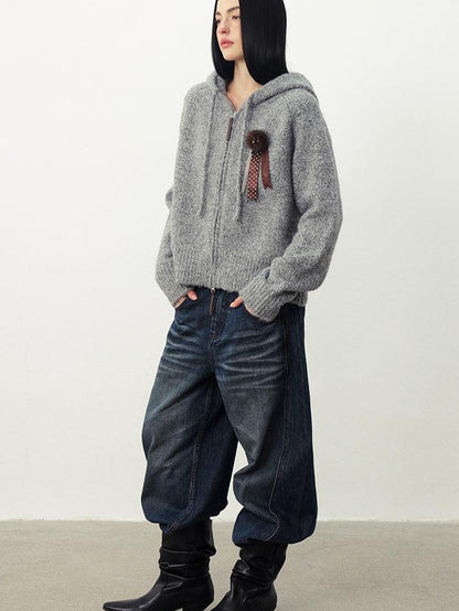 DIDDI MODA Fuzzy Wool Blend Hooded Short Women&