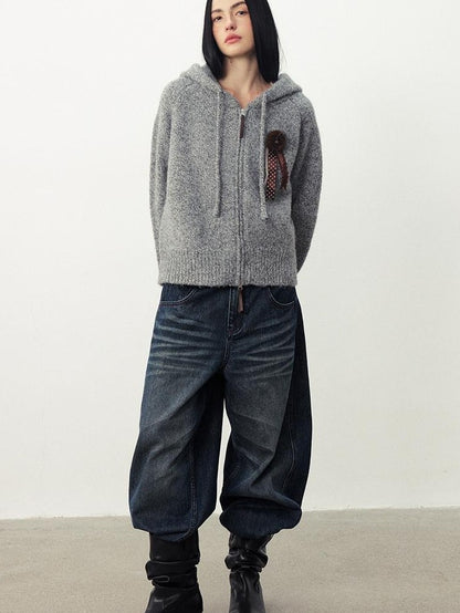 DIDDI MODA Fuzzy Wool Blend Hooded Short Women&