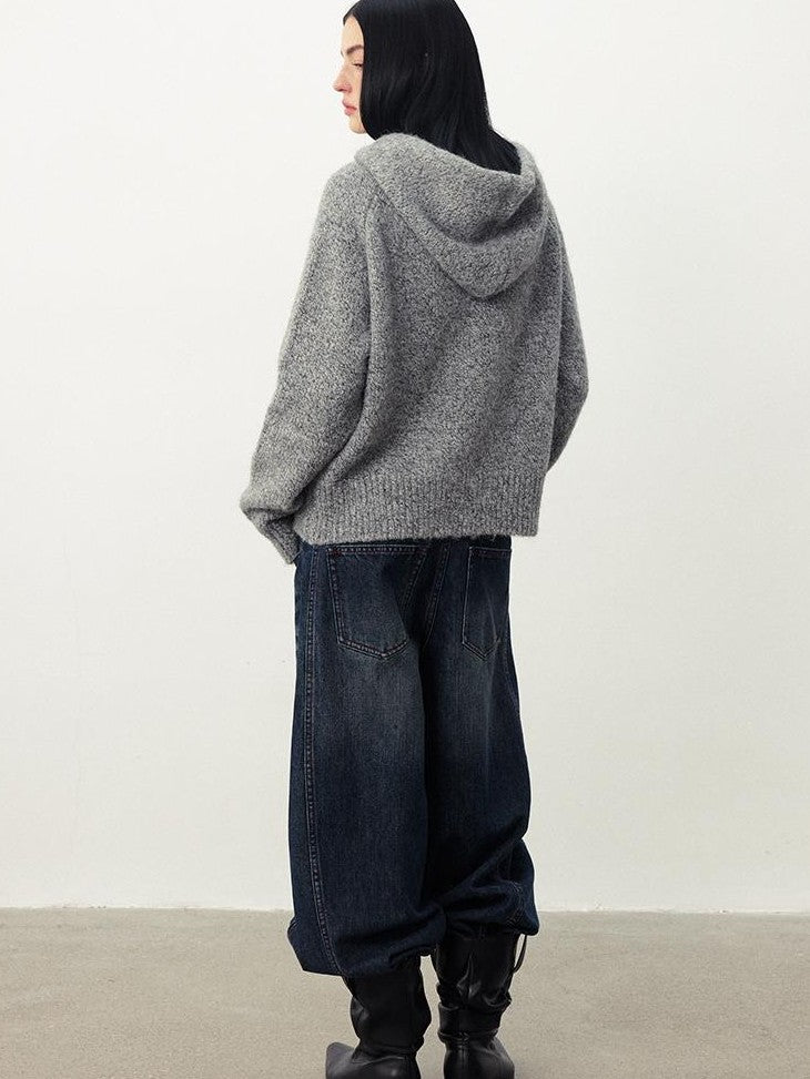 DIDDI MODA Fuzzy Wool Blend Hooded Short Women&