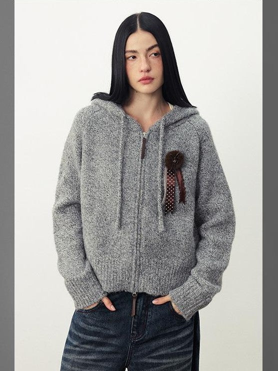 DIDDI MODA Fuzzy Wool Blend Hooded Short Women&