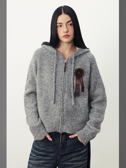 DIDDI MODA Fuzzy Wool Blend Hooded Short Women&