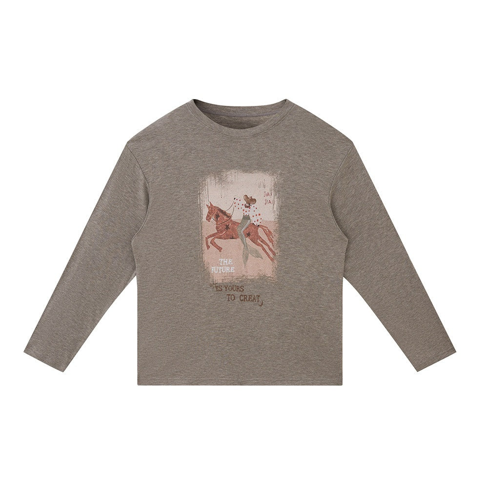 DIDDI_MODA_Galloping_Horse_Print_Crewneck_Long_Sleeve_Loose_Pullover_Women&