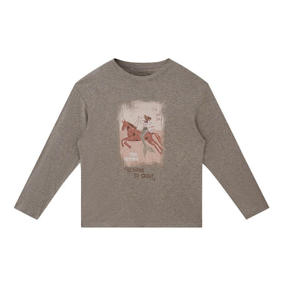 DIDDI_MODA_Galloping_Horse_Print_Crewneck_Long_Sleeve_Loose_Pullover_Women&