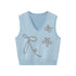 DIDDI_MODA_Glacier_Blue_Embroidered_Bow_V-neck_Knit_Vest_Women&