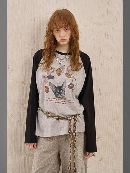 DIDDI MODA Gold Coin Cat Print Tie Waist Square Neck Women&