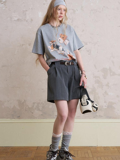 DIDDI MODA Gray And Khaki Printed Straight Leg Women&