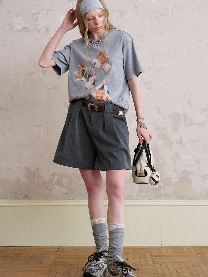DIDDI MODA Gray And Khaki Printed Straight Leg Women&