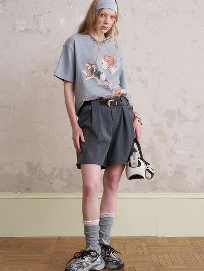 DIDDI MODA Gray And Khaki Printed Straight Leg Women&