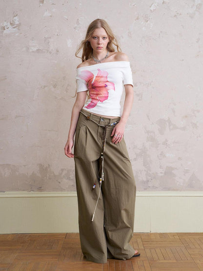 DIDDI MODA Gray And Khaki Printed Straight Leg Women&